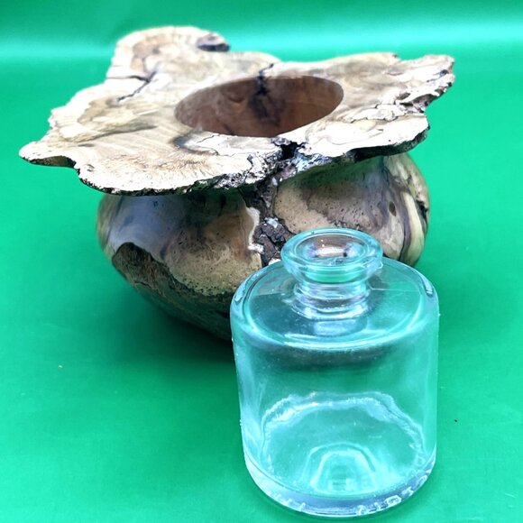 Rustic Artisan Burl Wood Jar Oil Candle Glass Insert Natural Edge Turned Vessel - Picture 4 of 12